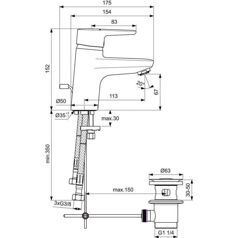 Ideal Standard - Waschtisch EHM ND CONNECT BLUE B9919 chrom