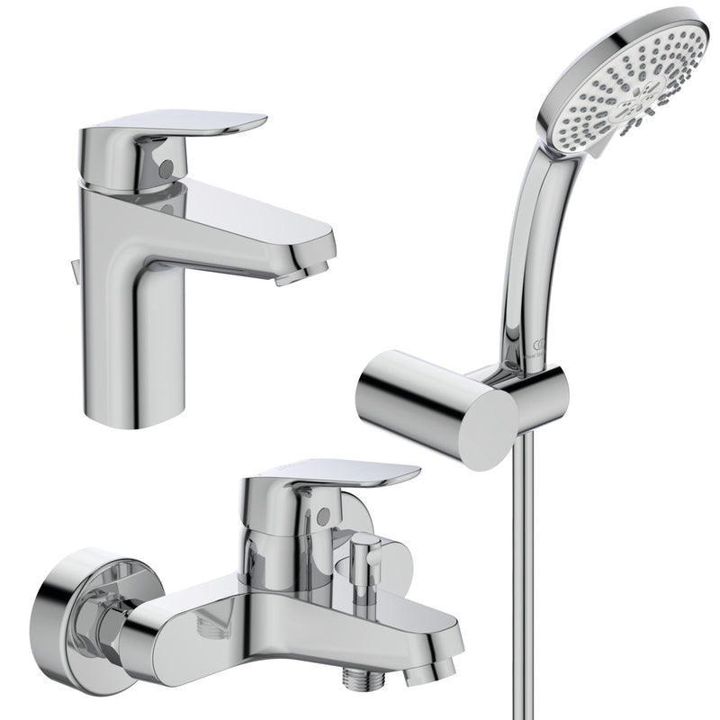 Ideal Standard - Armaturenpaket CERAFLEX, mit WT-Arm., Brause-Arm. und 3-Funktions-HB-Set,Chrom
