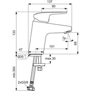 Ideal Standard - Waschtischarmatur CERAFLEX, 5 l/min., o.Ablgarn., Ausld.101mm, Chrom