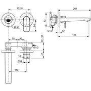 Ideal Standard - Wand-WT-Armatur UP CONNECT AIR, BS2, 5 l/min., Ausld. 185mm, Blizzard silver