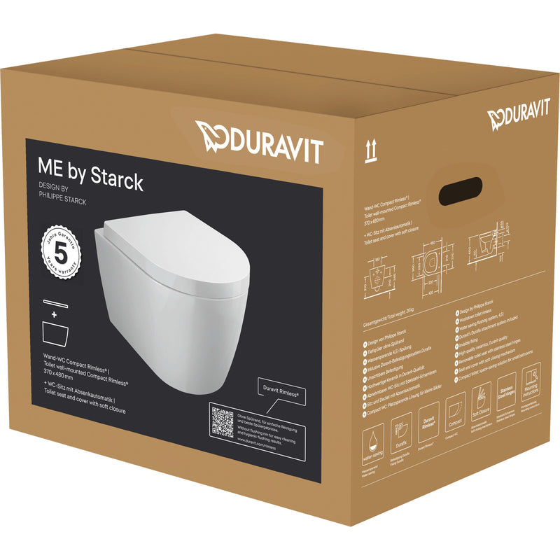 Duravit - WWC-Set ME by STARCK rimless, DURAFIX Ausl. 480mm weiß, Sitz m Absenkautom