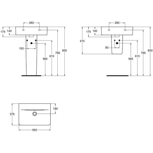 Ideal Standard - Waschtisch CONNECT CUBE,kompakt,o.Hl, m. Ül., 550x375x175mm, Weiß