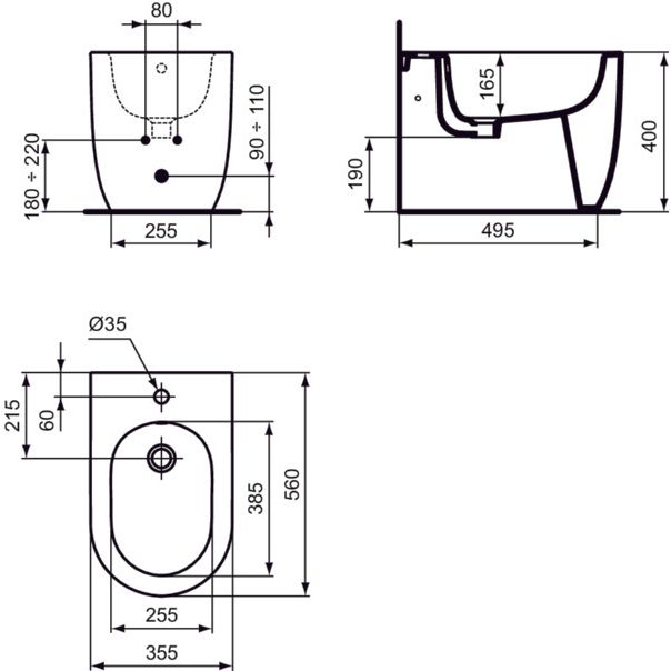 Ideal Standard - Stand-Bidet BLEND Round, 1 Hl., 355x560x400mm, Weiß