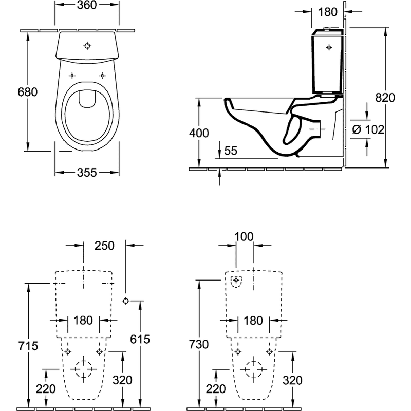 VILLEROY & BOCH - Wand-Tiefspül-WC O.NOVO 662310 355x680 weiß für Kombination
