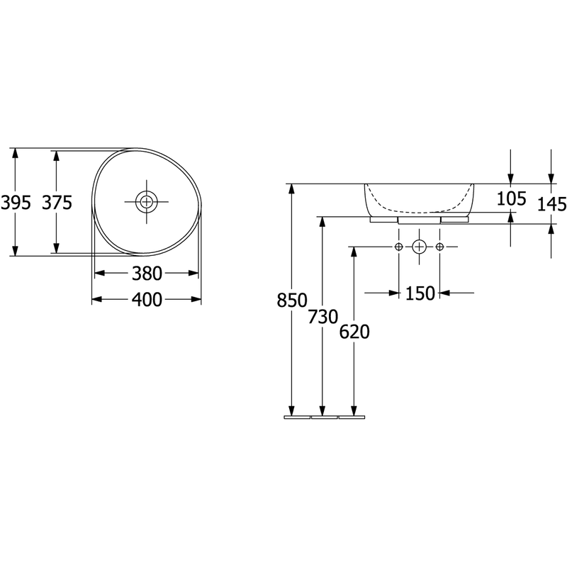 VILLEROY & BOCH - Aufsatzwaschbecken Antao 400x395mm Asymmetrisch o. ÜL. Weiß Alpin cplus