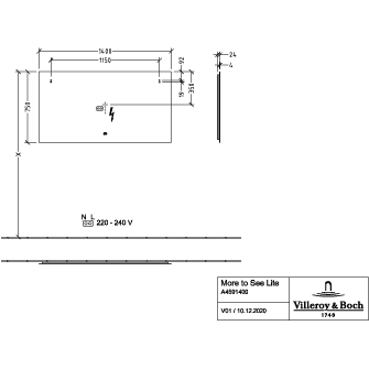 VILLEROY & BOCH - Spiegel More to See Square A47514 1400x700x27mm mit Beleuchtung