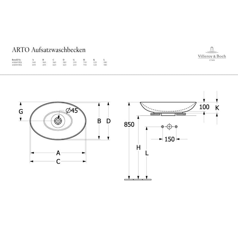 VILLEROY & BOCH - Aufsatzwaschbecken oval 560x380mm ohne Hahnloch/Überlauf weiß