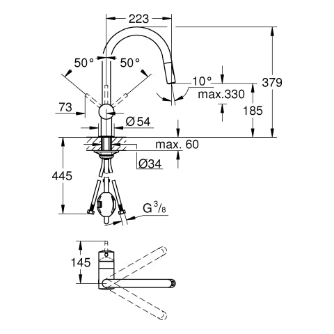 Grohe - EH-Spültischbatterie MINTA 32321 C-Auslauf Spülbrause warm sunset geb