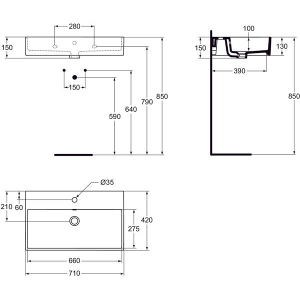 Ideal Standard - Waschtisch STRADA, 1 Hl., m.Ül., 710x420x145mm, Weiß mit Ideal Plus
