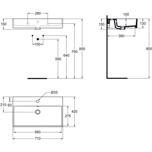 Ideal Standard - Waschtisch STRADA, 1 Hl., m.Ül., 710x420x145mm, Weiß mit Ideal Plus