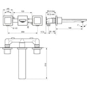 Ideal Standard - Wand-Waschtischarmatur CONCA, BS1+2, eckige Rosetten,Ausld.180mm,MagneticGrey