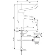 Ideal Standard - WT-Armatur CERAPLUS 2, Grande m.Klinikhebel,m.Ablgarn.,Ausld.123mm,Chr