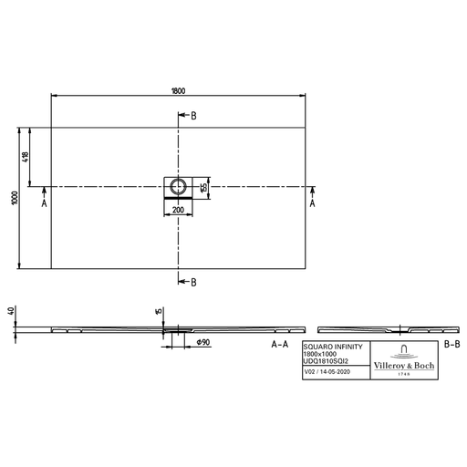 VILLEROY & BOCH - Duschwanne Squaro Infinity M 1800x1000x40mm re-eckig Anthracite