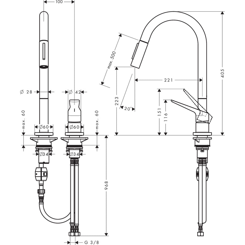 Hansgrohe - 2-Loch Spültischmischer AXOR Citterio M chrom mit Ausziehbrause