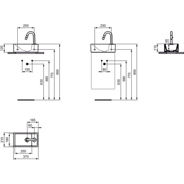 Ideal Standard - HWB-Paket mit Standventi EUROVIT+ u. IDEALSTREAM, Ablg.rechts, Weiß und Chrom