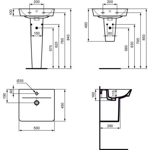 Ideal Standard - Waschtisch CONNECT AIR CUBE, 1 Hl., m.Ül., 500x450x160mm, Weiß mit IP