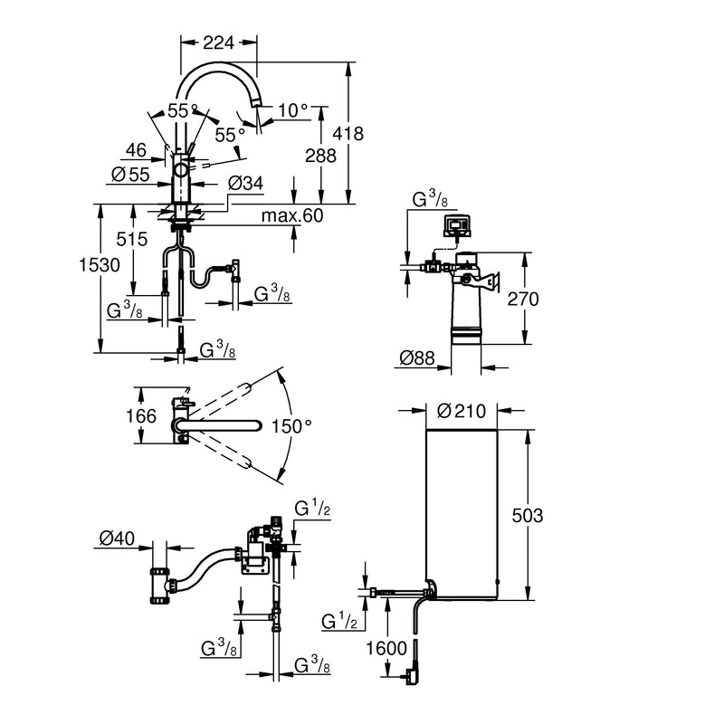 Grohe - Armatur und Boiler RED Duo 30079 L-Size C-Auslauf supersteel