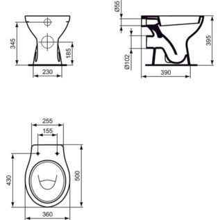 Ideal Standard - Standtiefspül-WC EUROVIT, Abgang außen waagr., 360x500x395mm, Weiß