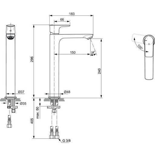 Ideal Standard - WT-Arm. CONNECT AIR, Slim, BlueStart, m.verl.Sockel,o.Ablgarn.,Blizzard silver
