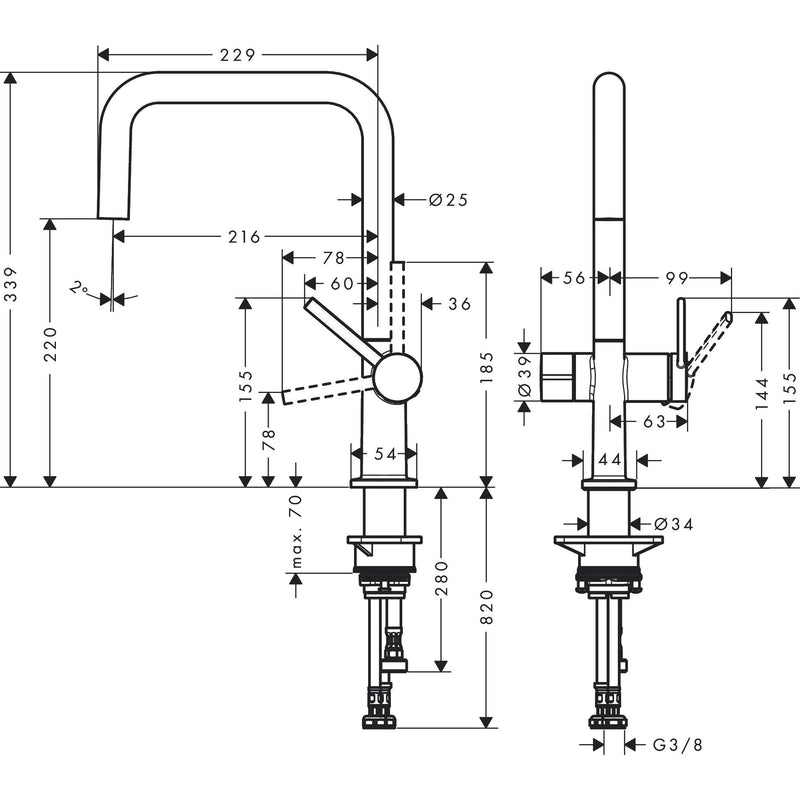 Hansgrohe - Spültischmischer U 220 TALIS M54 Geräteabsperrv.1jet mattschwarz