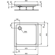 Ideal Standard - Rechteck-Brausewanne HOTLINE NEU, 800x800x80mm, Weiß