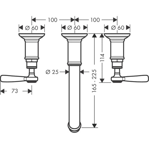 Hansgrohe - 3-Loch Waschtischarmatur AXOR Montreux Wand Fertigset Hebelgriff chrom