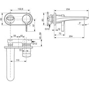 Ideal Standard - Wand-WT-Armatur MELANGE, Bausatz 2, Ausld. 202mm, Chrom