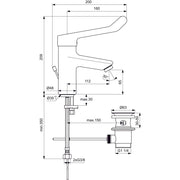 Ideal Standard - WT-Armatur CERAPLUS 2, m. Klinikhebel mit Ablaufgarn., Ausld. 112mm, Chrom
