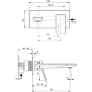 Ideal Standard - Wand-Waschtischarmatur CONCA, BS2, eckige Rosette, Ausld.180mm,Silver Storm