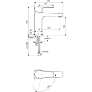 Ideal Standard - Waschtischarmatur CERAFINE D, H105, o.Ablgarn., Ausld.120mm, Chrom