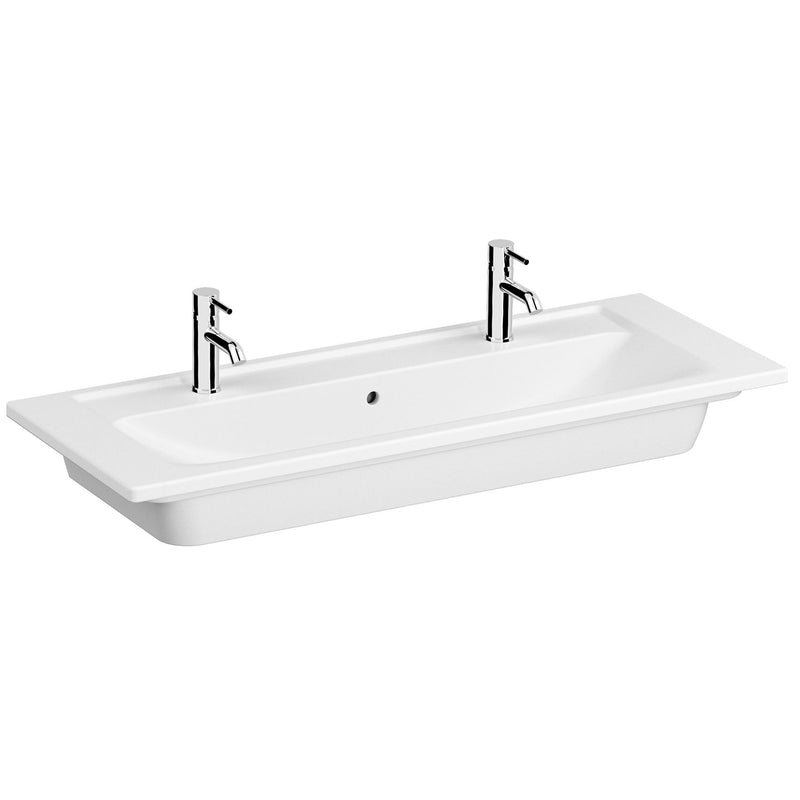 VitrA Bad - Doppelmöbelwascht. Integra 1200 mm 1 Becken 2 Hahnlöcher 1 Überlauf Weiß HG