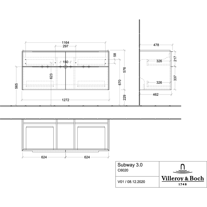 VILLEROY & BOCH - WT-Unterschrank 1272x576x478mm 4 Auszüge, Soft Green