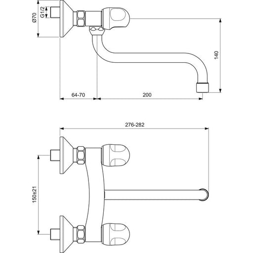 Ideal Standard - 2-Griff Wand-Spültischarmatur ALPHA B2042A chrom
