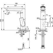 Ideal Standard - WT-Armatur TESI, 5 l/min.,o.Ablgarn., m.hohem schwenkb.Ausl.,Ausld.147mm,Chrom