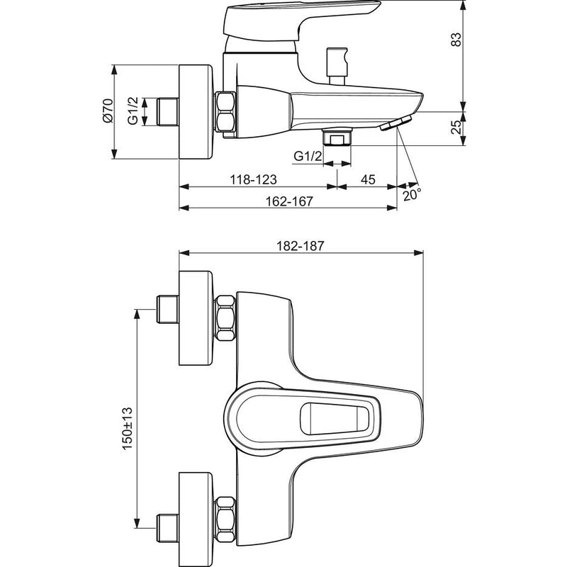 Ideal Standard - Badearmatur AP CERAMIX, Ausld. 162-167mm, Chrom