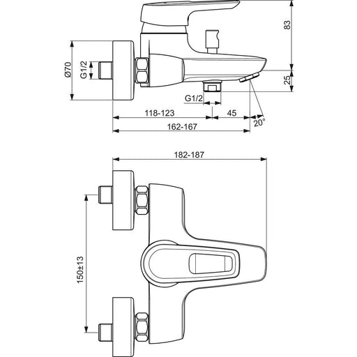 Ideal Standard - Badearmatur AP CERAMIX, Ausld. 162-167mm, Chrom