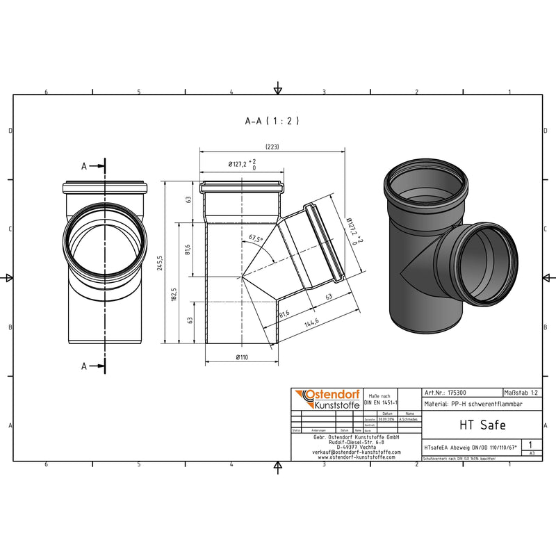Gebr. Ostendorf - HTsafeEA Abzweig DN 110x110 67 Grad