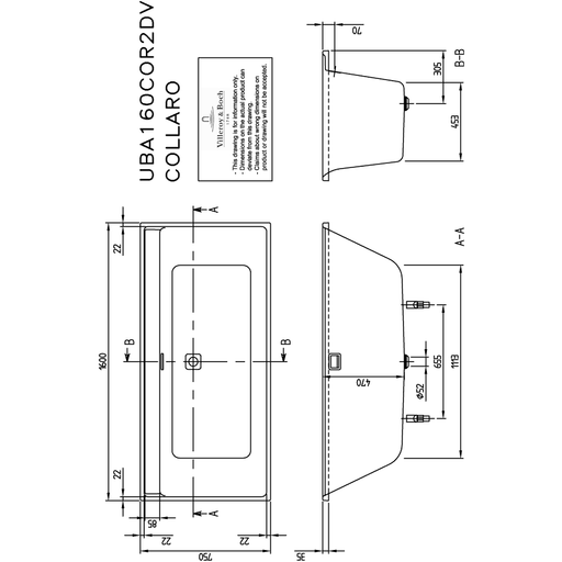 VILLEROY & BOCH - Badewanne Collaro 1600x750x620mm re-eckig m. Sys HE TP1 Zul. Stone White