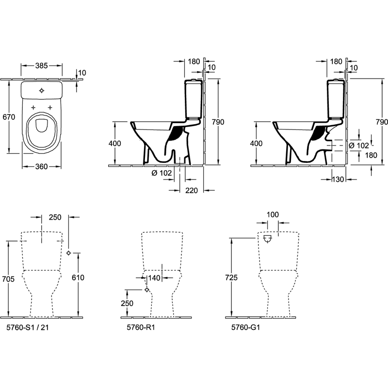 VILLEROY & BOCH - Tiefspül-WC Kombi O.NOVO 566101 360x670 weiß