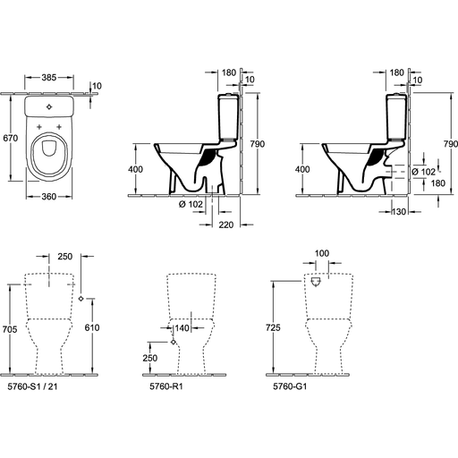 VILLEROY & BOCH - Tiefspül-WC Kombi O.NOVO 566101 360x670 weiß