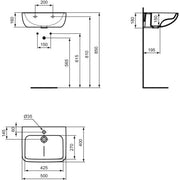 Ideal Standard - Waschtisch CONTOUR21 PLUS, 1 Hl., o.Ül., SmartGuard, 500mm, Weiß