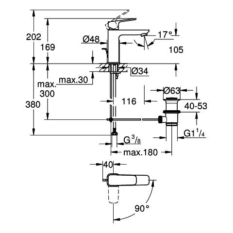 Grohe - EH-Waschtischbatterie Cubeo 101756 M-Size MST kalt Zugst.-Ablaufgrt. chrom