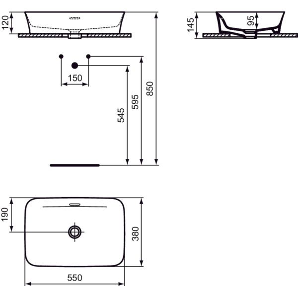 Ideal Standard - Schale IPALYSS, o.Hl., m.Ül., 550x380x120mm, Schiefergrau