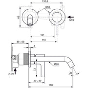 Ideal Standard - Wand-Waschtischarmatur JOY, BS2, runde Rosette, Ausld.180mm, Chrom