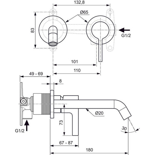 Ideal Standard - Wand-Waschtischarmatur JOY, BS2, runde Rosette, Ausld.180mm, Chrom