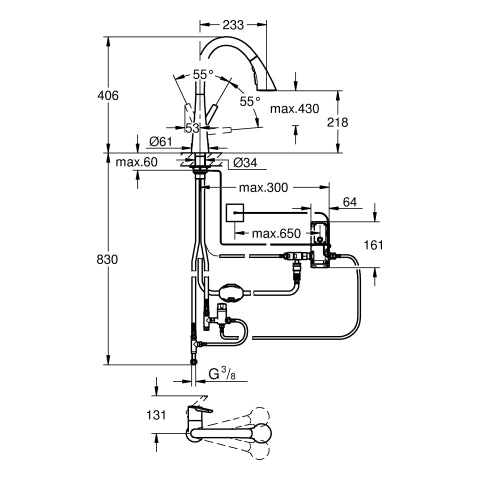 Grohe - Elektr.-EH-SPT-Batterie ZEDRATouch 30219 azb. 3-Strahl-Spülbr. supersteel