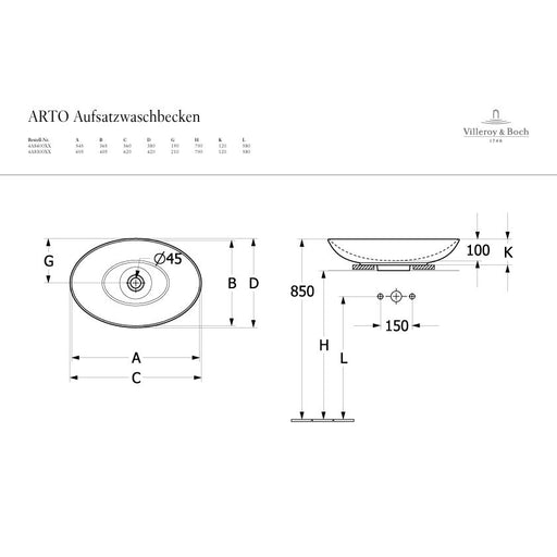VILLEROY & BOCH - Aufsatzwaschbecken oval 620x420mm ohne Hahnloch/Überlauf weiß