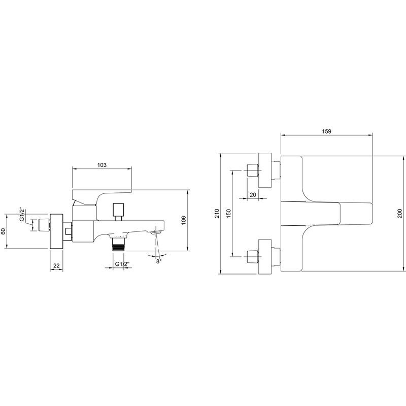 VILLEROY & BOCH - Einhebel-Badewannenarmatur Architectura Square 210x101x198mm Chrom