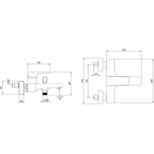 VILLEROY & BOCH - Einhebel-Badewannenarmatur Architectura Square 210x101x198mm Chrom