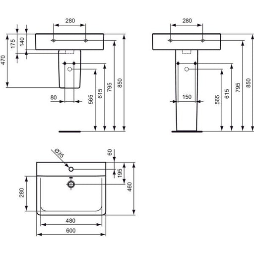 Ideal Standard - Waschtisch CONNECT 600mm E7141 weiß 1 HL